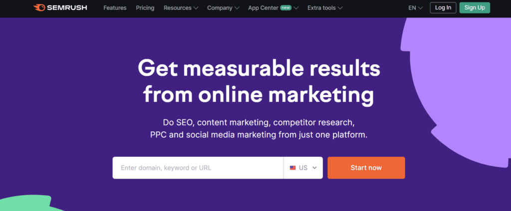 SEMrush homepage.