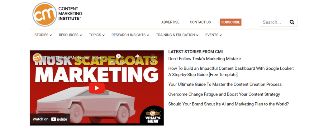 Home page of Content Marketing Institute.