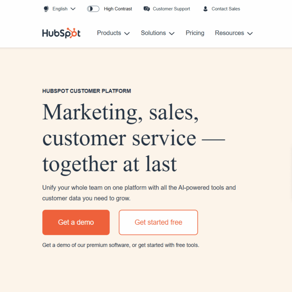 Hubspot homepage