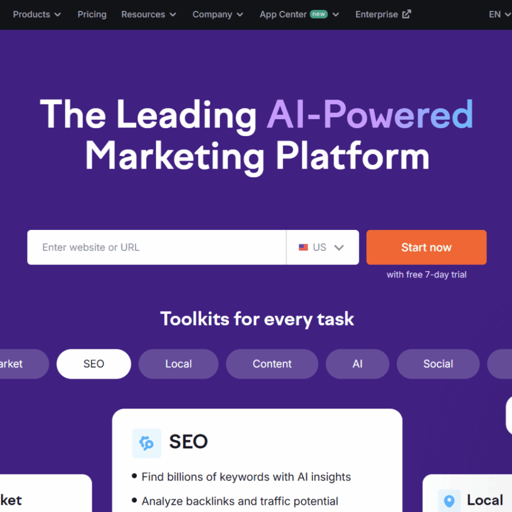 SEMrush homepage