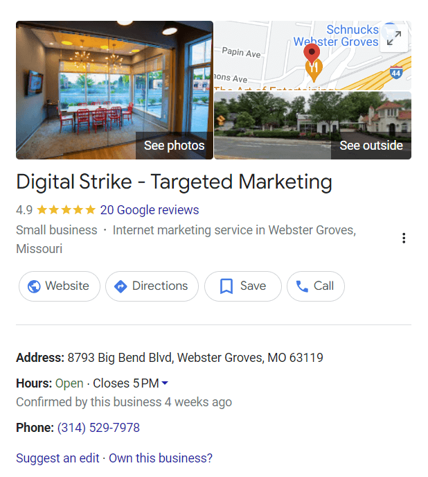 Digital Strike - Targeted Marketing Google My Business listing.