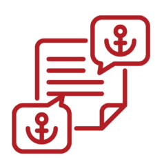 Anchor text concept art. Clipart of a page with text. Bubbles next to text with images of anchors.
