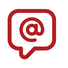 Speech bubble icon with an @ symbol inside. Represents concept of online mentions.