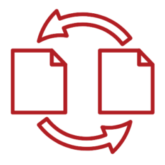 Icon of two pieces of paper with arrows pointing to each other. Represents the concept of duplicate content.
