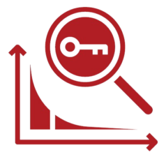 Clipart of a magnifying glass with a key inside overtop an increasing graph, symbolizing keyword research.
