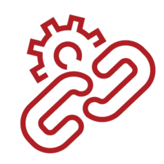 Clipart of a chain link with a cog, symbolizing SEO link building.
