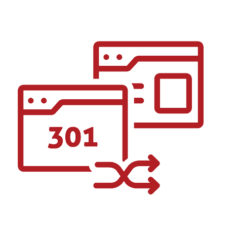 Icon representing the concept of a 301 redirect. Clipart of two webpages with arrows overtop them. One page shows "301."