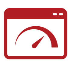 Icon representing concept of site speed. Web page with a speedometer on it.