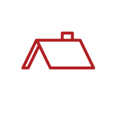 Red clipart of a basic sloped roof, representing the concept of roofing.