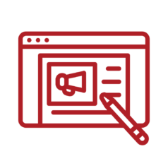 Red icon representing the concept of content creation.