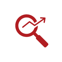 Icon of an increasing line graph bursting out a magnifying glass. Represents the concept of organic SEO marketing.