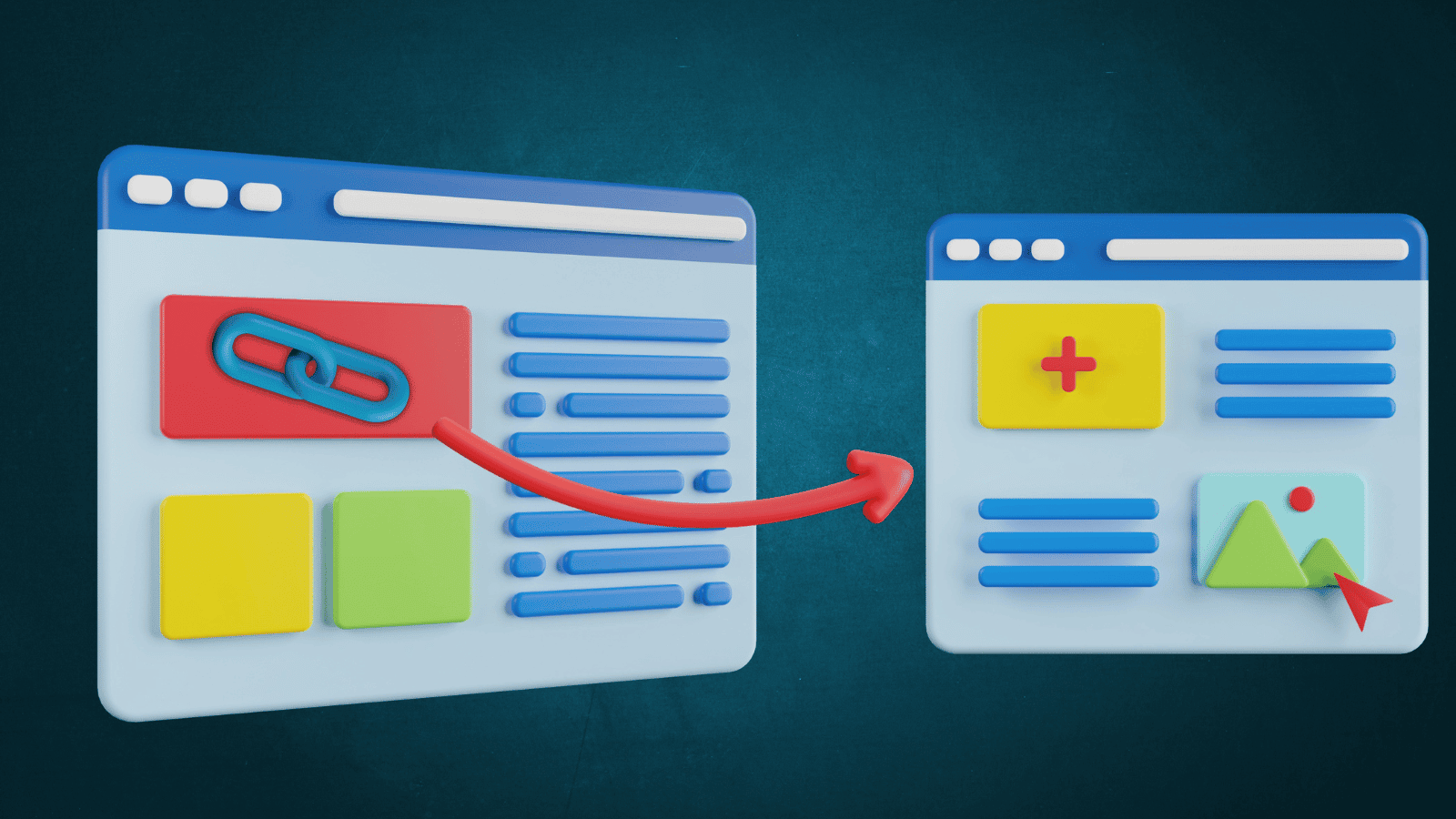 An arrow points from one website to another, representing the concept of backlinks, or one website linking back to another website.