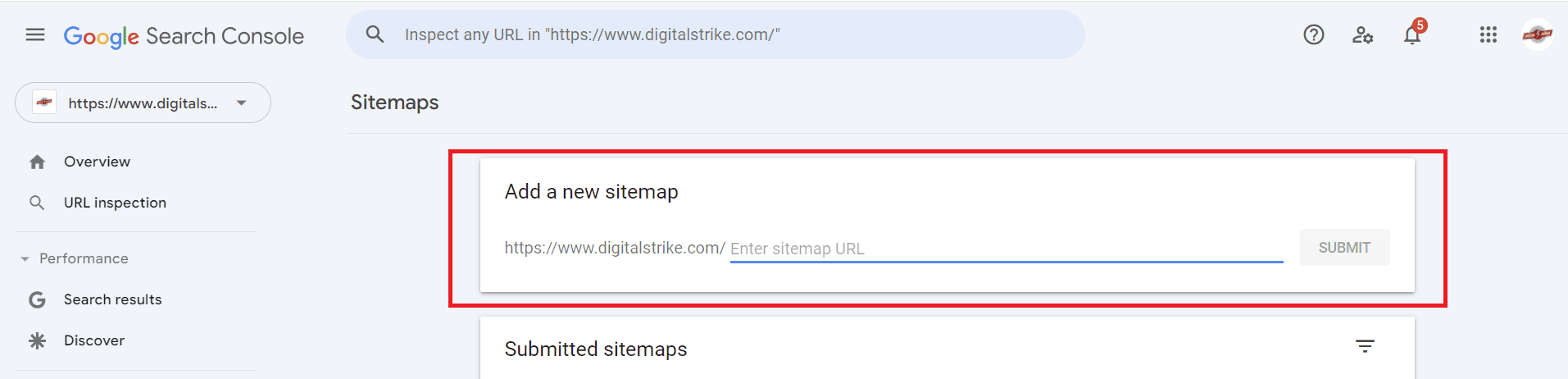 Screenshot of Google Search Console sitemap submission button.