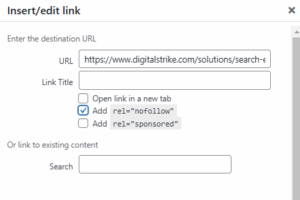 Screenshot of WordPress plugin to add a rel="nofollow" tag.