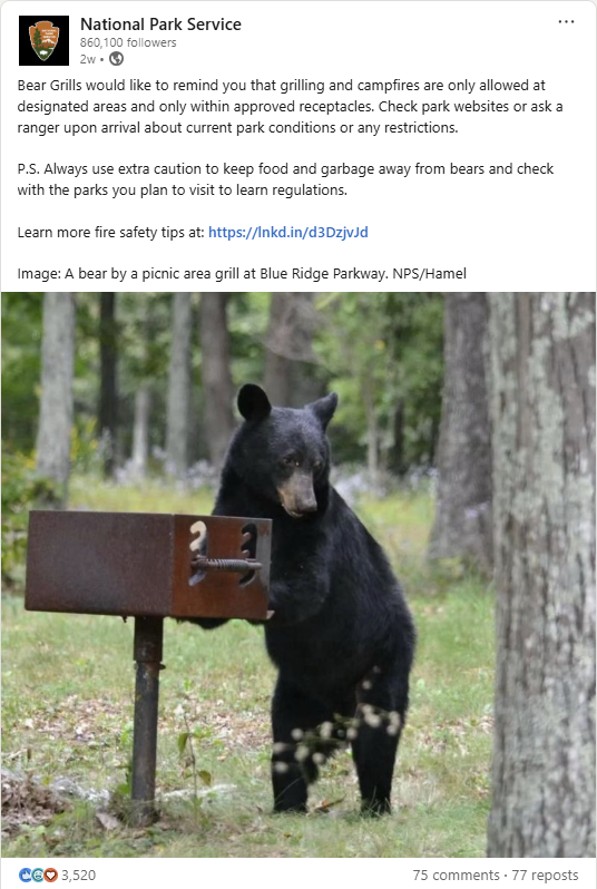 Screenshot of a LinkedIn post from National Park Service