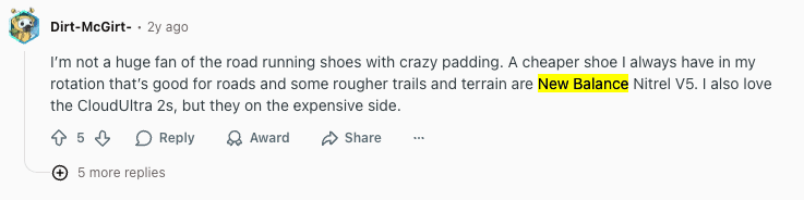 example of a brand mention on a Reddit thread