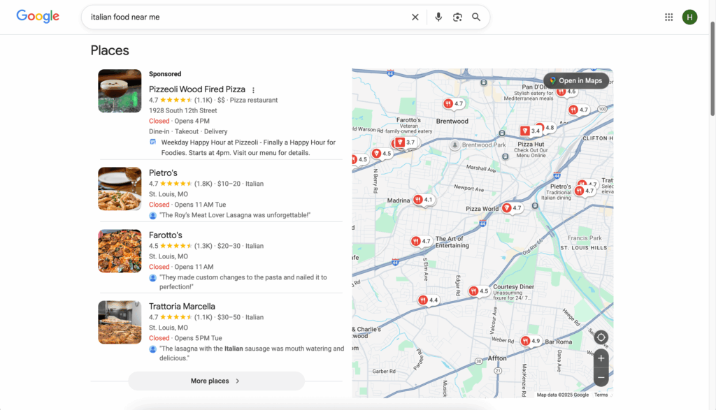 example of Google Business Profiles appearing in search