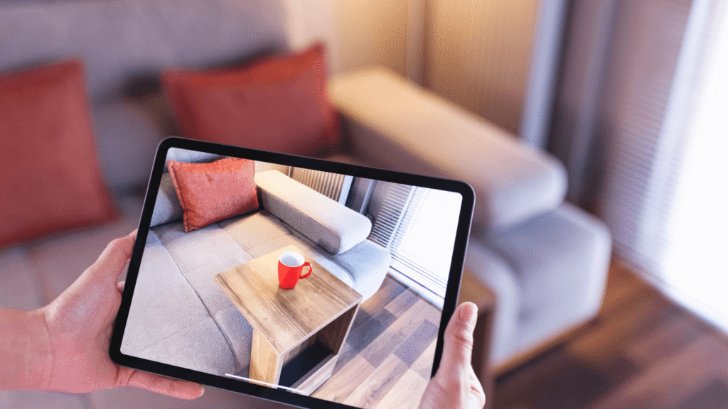 user using AR to see a table in their space