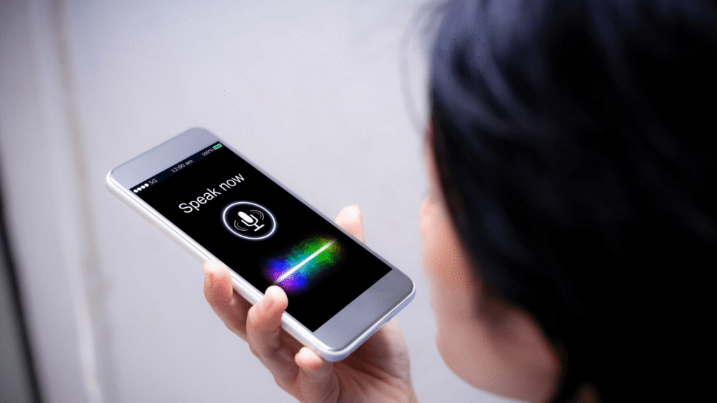 user using a voice assistant to search on their phone