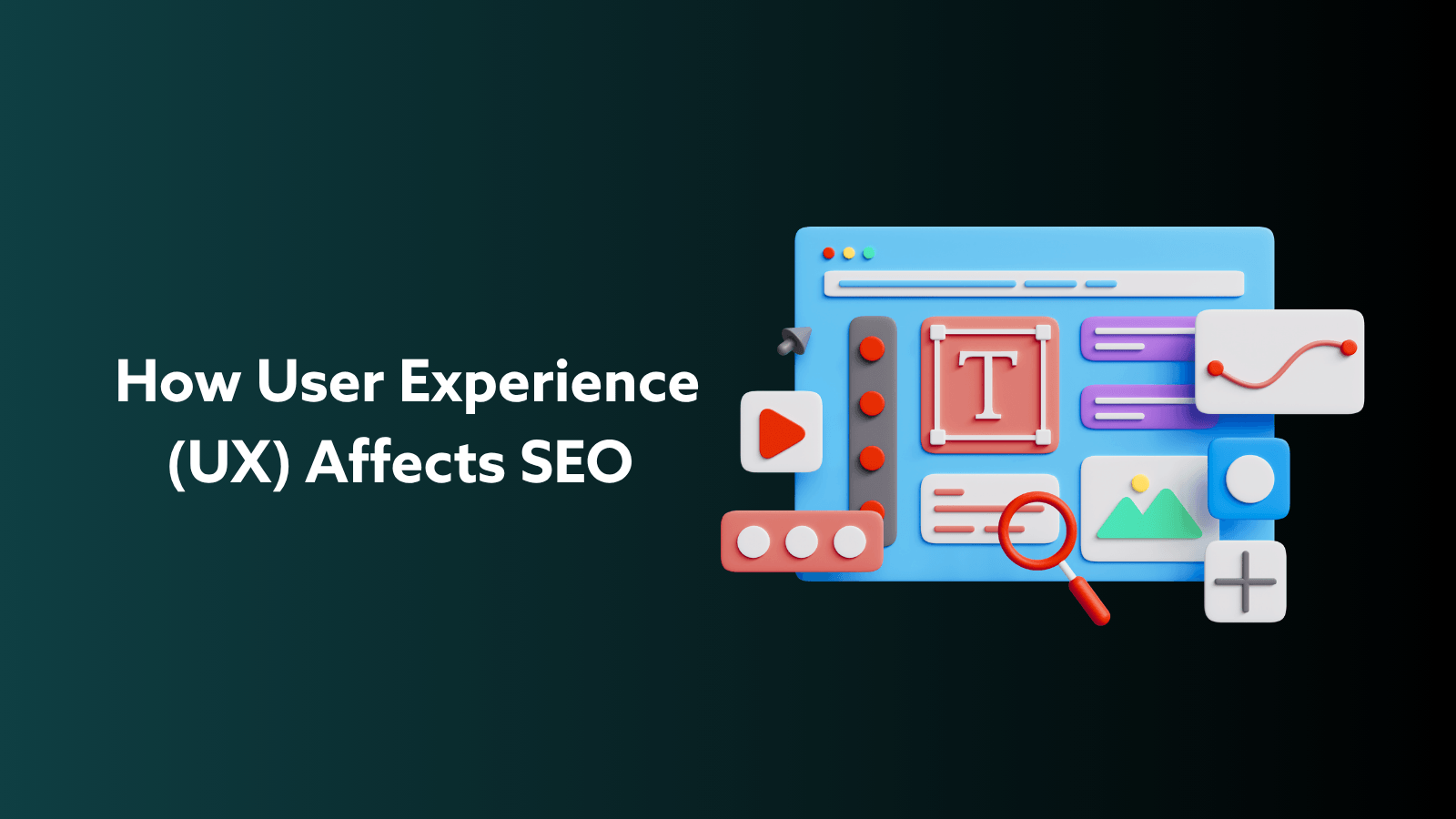 "How User Experience (UX) Affects SEO" next to cartoon image of website elements